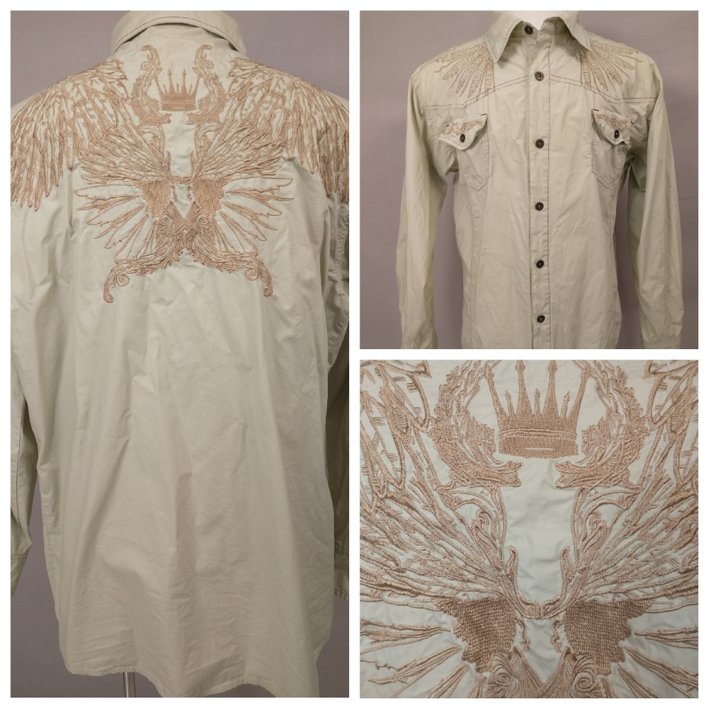 Men's 3XL 4XL Dramatic Embroidered Shirt Wings & Crown 100% Cotton by Imperious